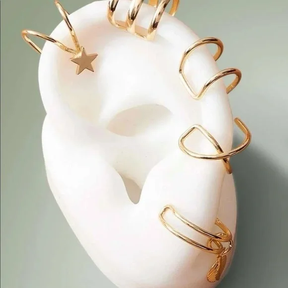 GOLD 𝅺3/$30 5pc Star & Leaf Ear Cuffs - Picture 2 of 2